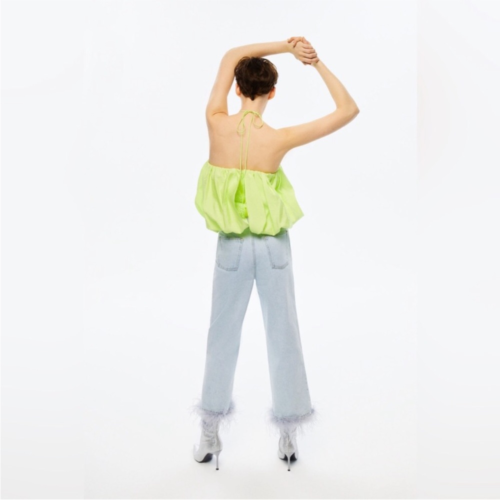 NOCTURNE Feather Boa Jeans Ice Blue NWT Size 25